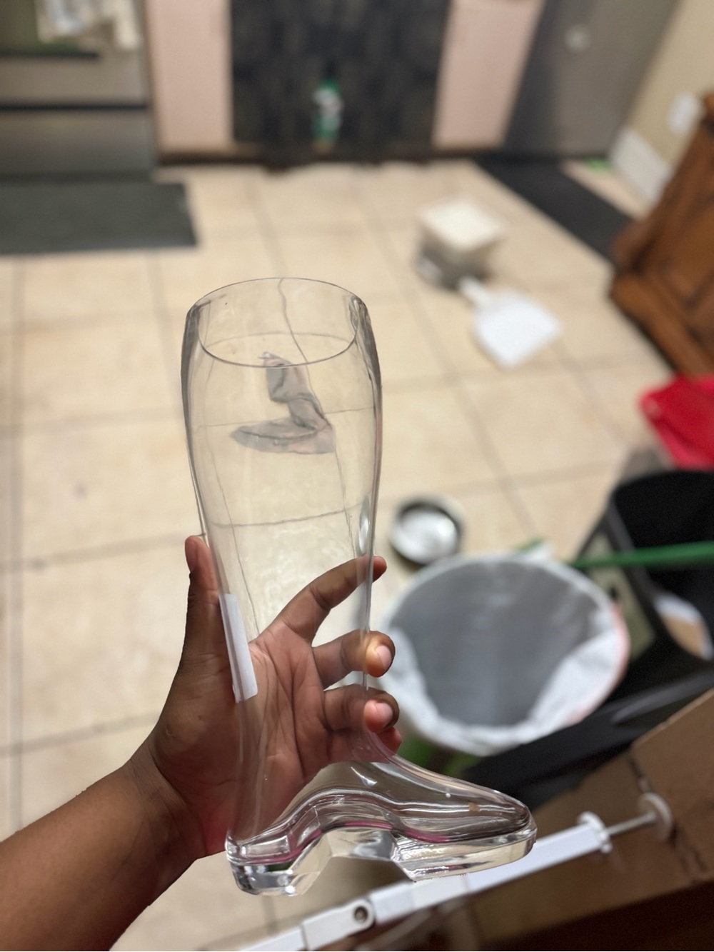 Clear Glass Boot-Shaped Vase or Decorative Glass